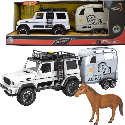 Terénní auto s přívěsem a koněm 1:14 se zvuky a světly