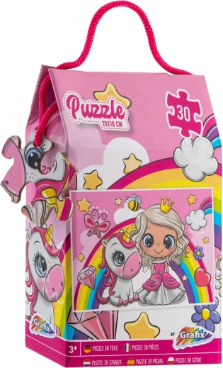 Puzzle 30 dílků princezna a jednorožec 29 × 18 cm