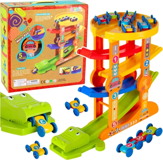 Autodráha se skluzavkou a katapultem Krokodýl – 5 úrovní