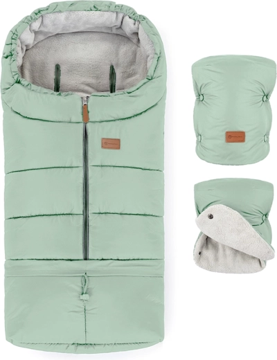 Zimní set Petite&Mars: fusak Jibot 3v1 a rukavice na kočárek Jasie pale eucalypt