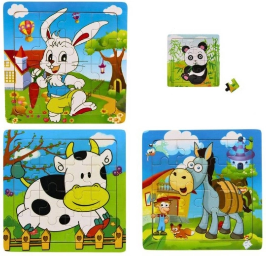 Dřevěné puzzle se zvířátky 15 × 15 cm, 16 dílků - 1 kus