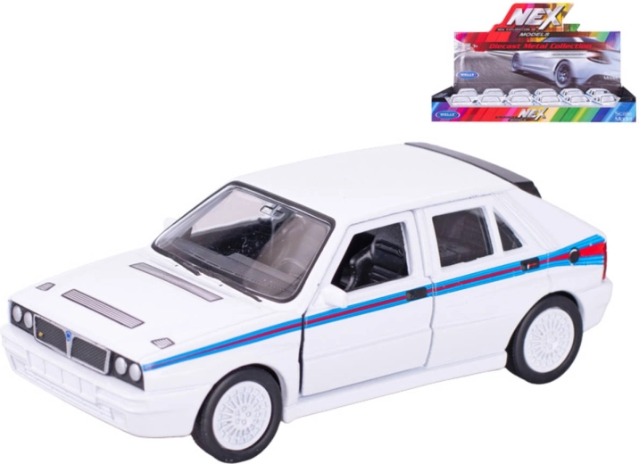 Welly model auta Lancia Delta HF Martini na zpětný chod bílá 11,5 cm