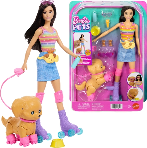 Barbie Pets – lalka na kolečkových bruslích se štěnětem a doplňky