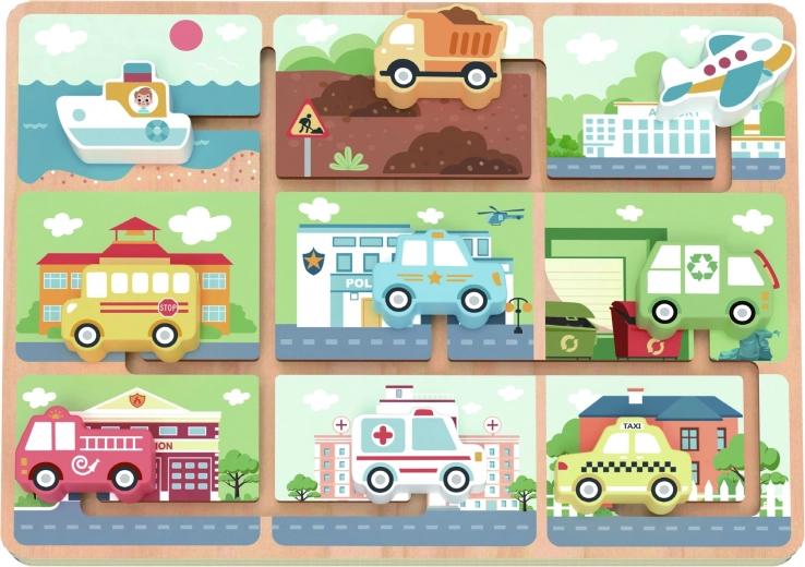 dřevěný labyrint s vozidly tooky toy