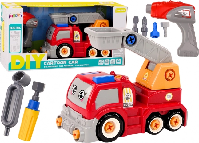 Kreslený jeřábový náklaďák k rozebírání DIY – červený