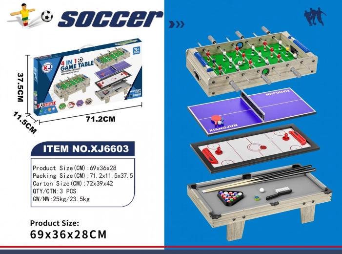 stolní herní stůl 4v1 šedý – biliard, air hockey, stolní tenis a stolní fotbal