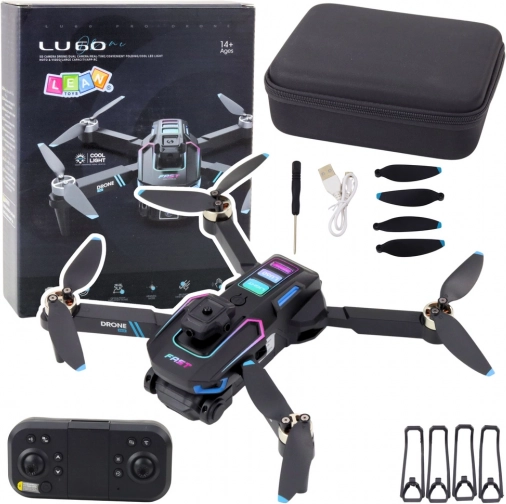 Dron LU60 s dvojitou HD kamerou a LED světly černý