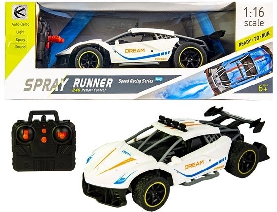 Bílý sportovní závodní RC automobil s kouřovým efektem - 1 kus