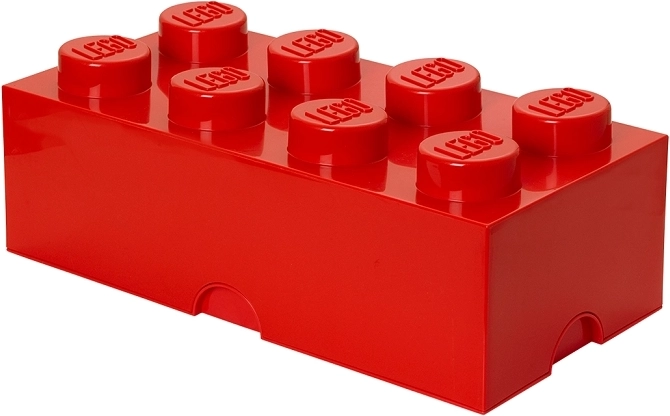 Úložný box ve tvaru kostky LEGO, 8 výstupků, červený