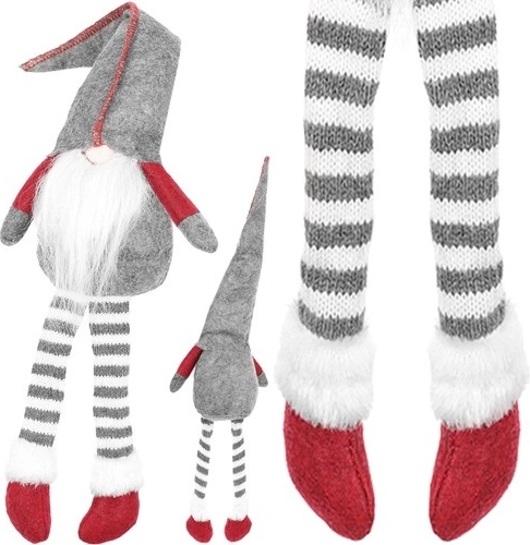 Sedící skřítek textilní dekorace 50 cm – Šedý