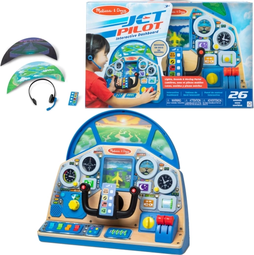 Melissa & Doug interaktivní pilotní kokpit – dřevěný ovládací panel letadla