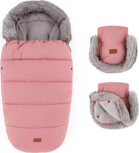 PETITE&MARS zimní set: fusak Comfy 4v1 + rukavice na kočárek Furry old rose