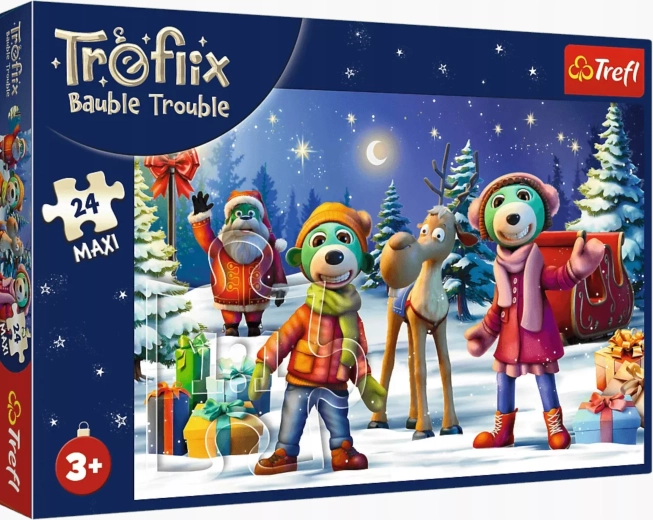 Puzzle Trefl – Rodina Trefliků: stavíme sněhuláka, 24 dílků