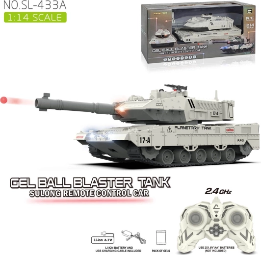 Dálkově ovládaný bílý tank se střelbou gelovými kuličkami