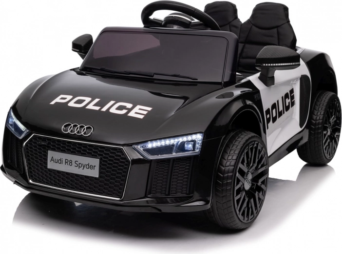 Dětské policejní autíčko AUDI R8 na baterii s dálkovým ovládáním, EVA koly, plynulým startem, MP3 a LED