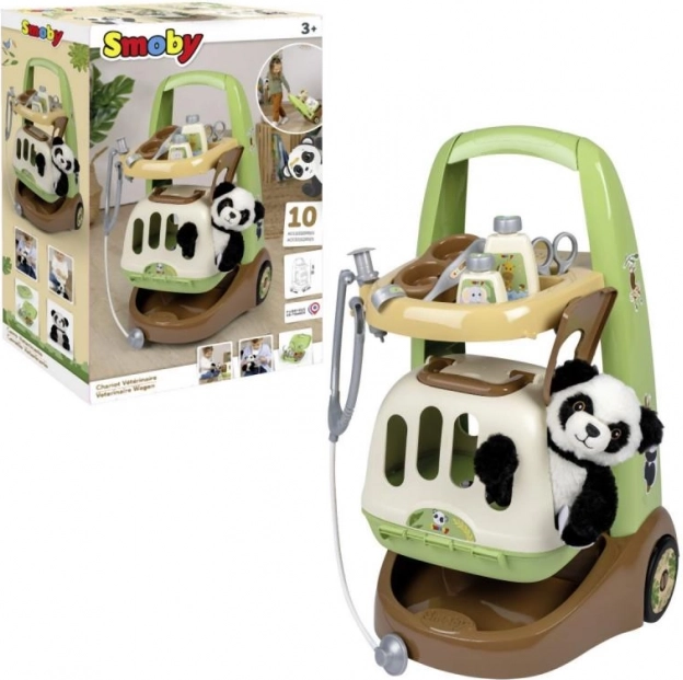 Smoby veterinární vozík s pandou a přepravním boxem 2v1
