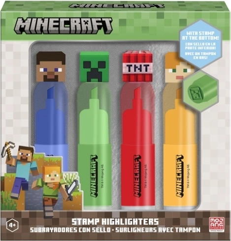 Minecraft sada 4 zvýrazňovačů s 3D topperem a razítkem