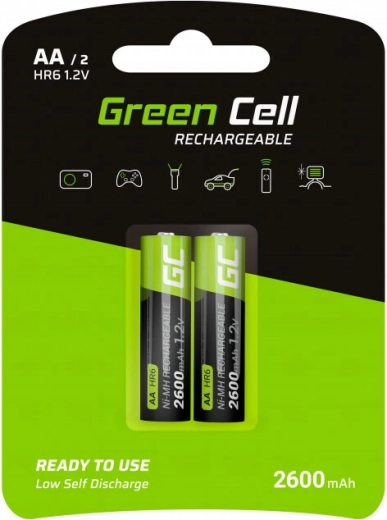 Nabíjecí baterie AA HR6 2600 mAh – Green Cell (2 ks)