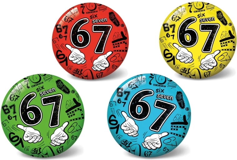 Nafukovací míč 23 cm – číslo 67, motiv Six Seven, 4 barvy
