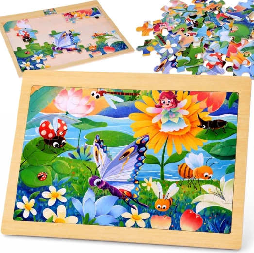 Dřevěné puzzle mořská víla a hmyz 40 dílků