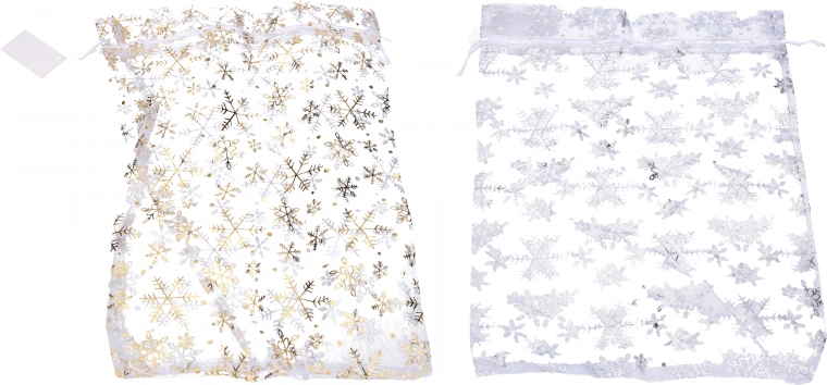 Sáček z organzy s vánočními vločkami 20x30 cm