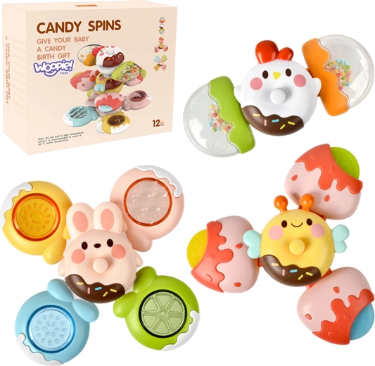 WOOPIE dětské smyslové spinner hračky s výměnnými tvary včela kuřátko králík set 3 ks
