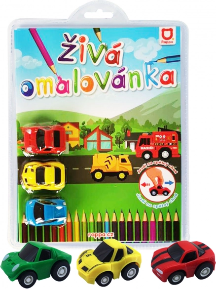 Živá omalovánka – závodní auta, sada 3 autíček na zpětný chod