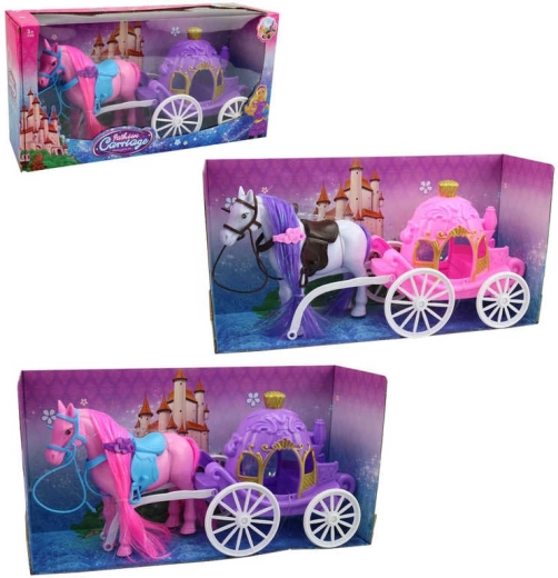Kočár pro princeznu s koněm 34 cm, 2 barevné varianty - 1 kus
