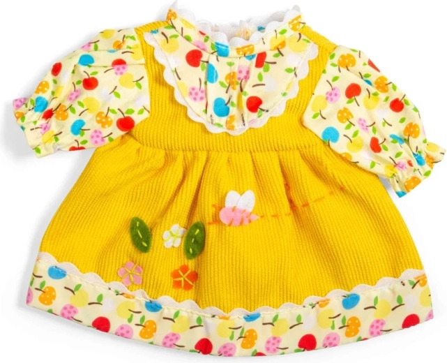 Bigjigs Toys žluté šaty s jablíčky a kytičkami pro panenku 28 cm