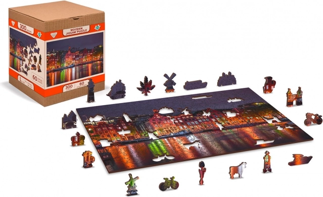Dřevěné puzzle Noční Amsterdam