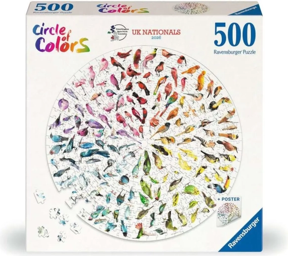Ravensburger kulaté puzzle Circle of Colors: Ptáci 500 dílků