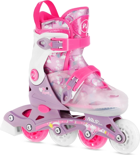 Dětské nastavitelné inline brusle NILS Fun Flipzy růžové – S