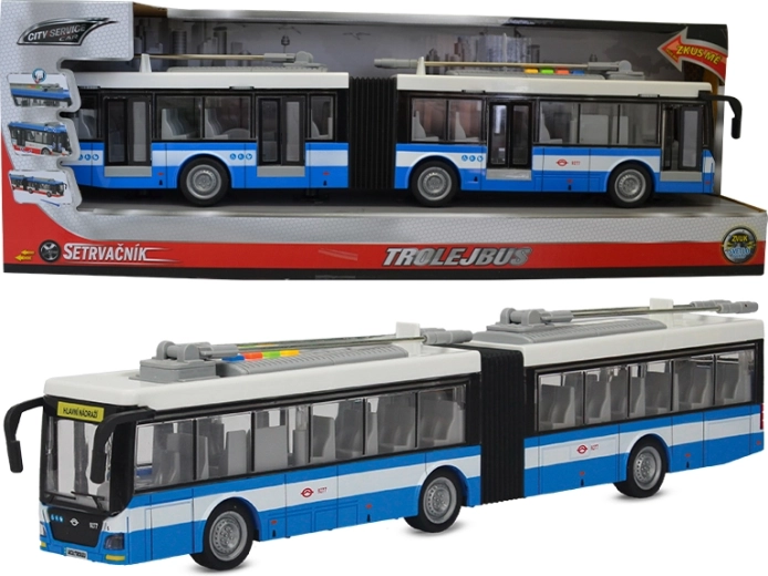 Trolejbus kloubový 1:16 modro‑bílý