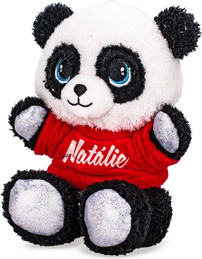 Plyšová panda v tričku s potiskem 17 cm (sedící)