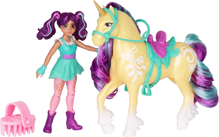 Jednorožec Leaf s barevnou hřívou a sedlem