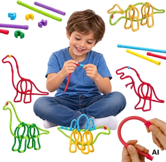 WOOPIE kreativní stavebnice z brček a spojek dinosauři, 117 dílků