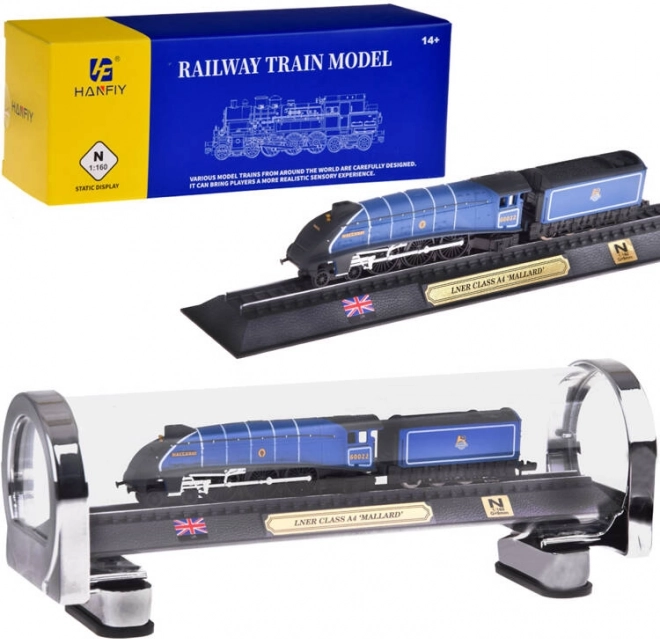 sběratelský model lokomotivy LNER Class A4 Mallard 1:160 v prezentační vitríně