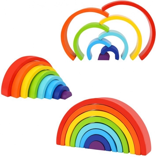 Dřevěná duha TOOKY TOY – kreativní montessori skládačka z 8 oblouků