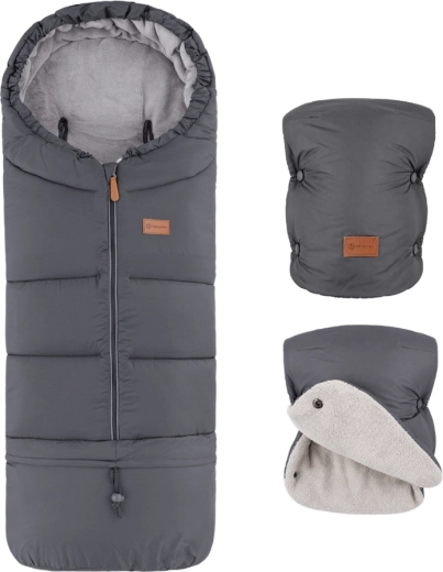 Petite&Mars zimní set: fusak Jibot 3v1 a rukavice na kočárek Jasie charcoal grey