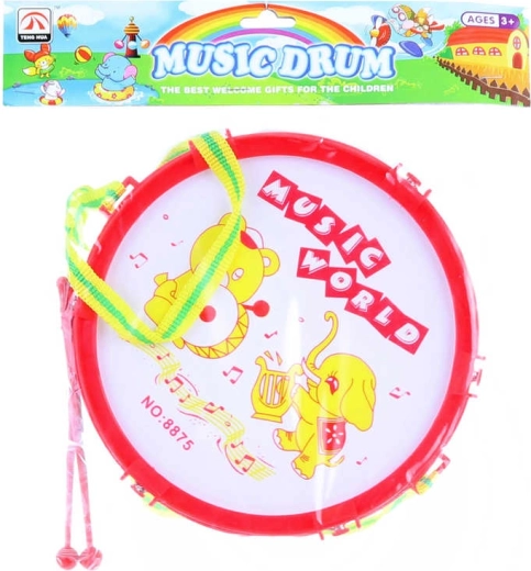 Dětský bubínek se zvířátky 19 cm se 2 paličkami