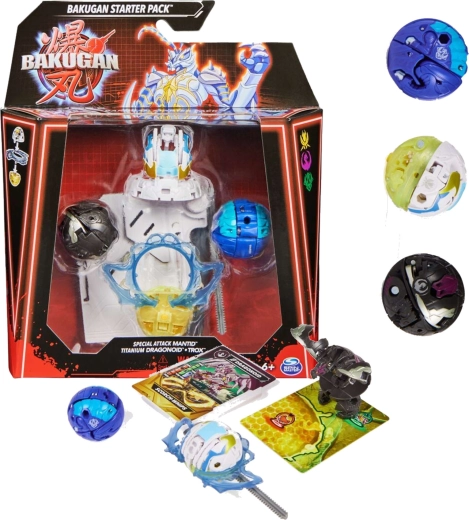 Bakugan startovací sada se 3 sběratelskými figurkami Mantid Titanium Dragonoid Trox