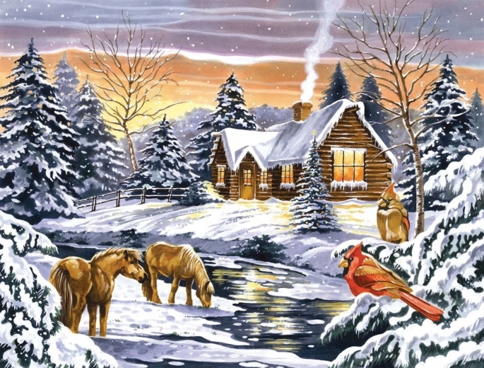 Norimpex Malování podle čísel Zimní dům u potoka 40 × 50 cm
