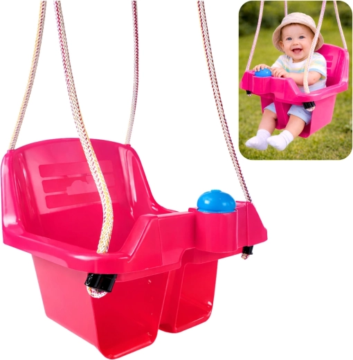 Růžová kojenecká houpačka s kbelíkovým sedákem