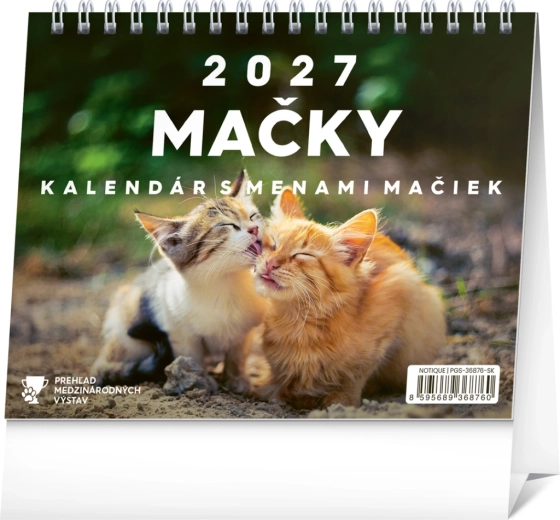 Notique stolní kalendář Mačky s kočičími jmény 2027 16,5 x 13 cm