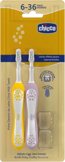 Chicco set dětských zubních kartáčků Lilac-Mustard 6–36 m, 2 ks