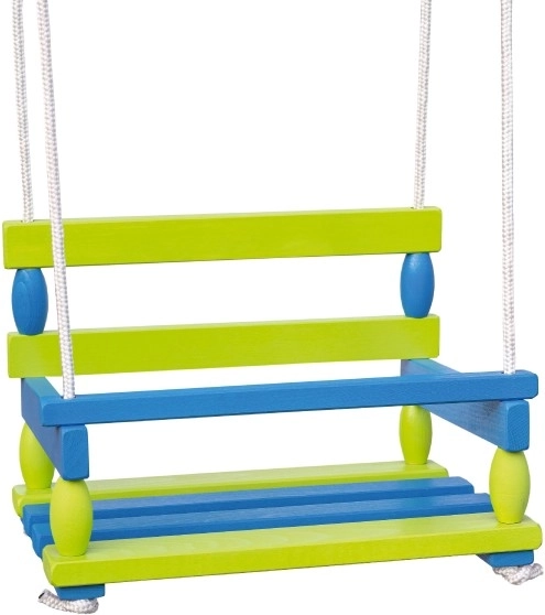 Dřevěná houpačka pro děti 40 × 30 cm, nosnost 80 kg – Modro-zelená
