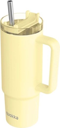 Nerezový termohrnek Quokka Vibe pastelově žlutý (Drop Safe) s nerezovým brčkem 880 ml
