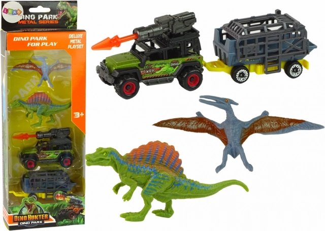 Dinosauří set s autem, raketometem a přívěsem s klecí