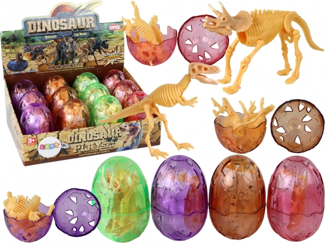 Otevírací dinosauří vajíčko s kostrou – 9 cm, 4 barvy