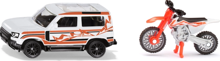 Siku sada Land Rover Defender a motokrosová motorka KTM 450 SX-F